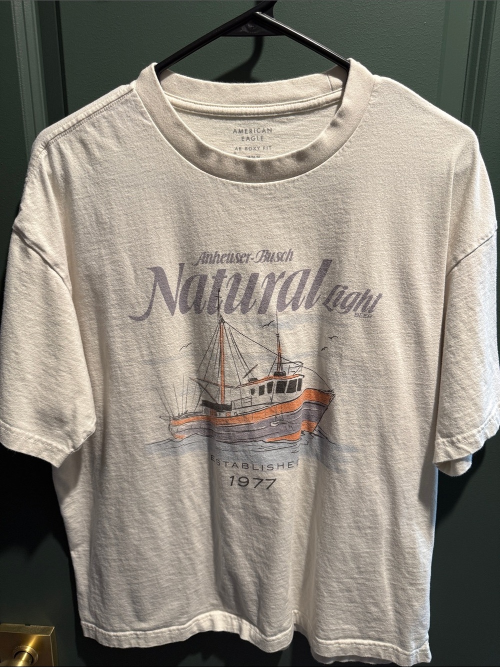 American Eagle Outfitters White Graphic Boat Tee
